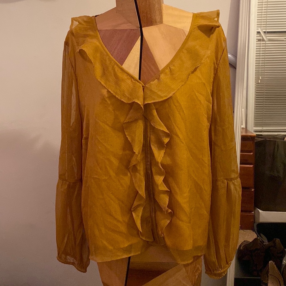 Anthropologie Yellow Gold Blouse, size Large Petite
